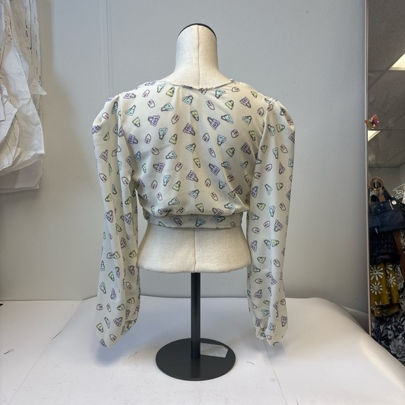 Handbag pattern Cream Women's wrap Top - Picture 2 of 4